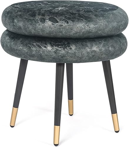 Miniatura 8 de Reposapiés otomano de terciopelo, asiento de mesa auxiliar de tapicería de tela copetuda, banco de tocador, silla de líneas de punto con patas de