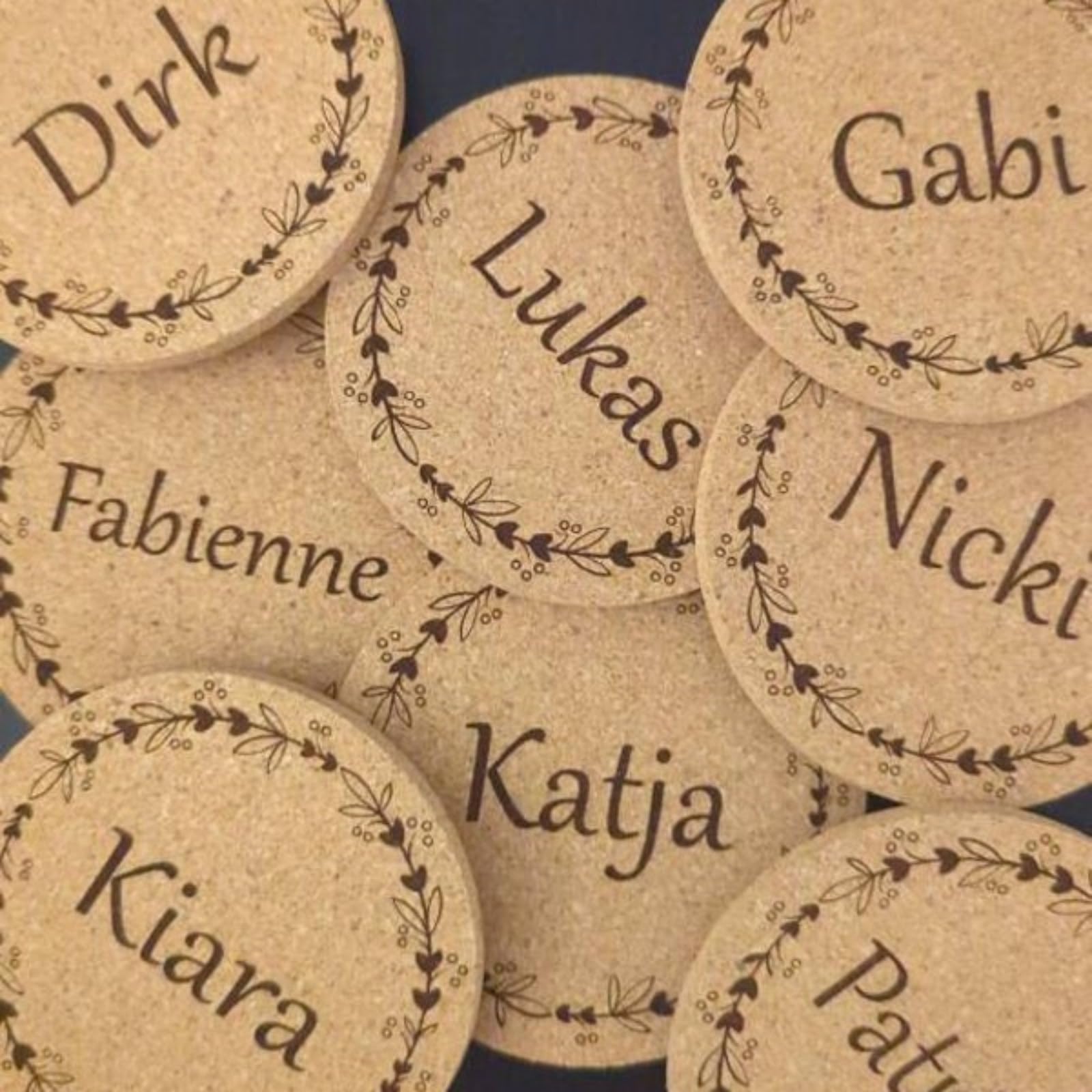 Marque-place mariage liège personnalisé : lot de 80 dessous de verre anti-tache