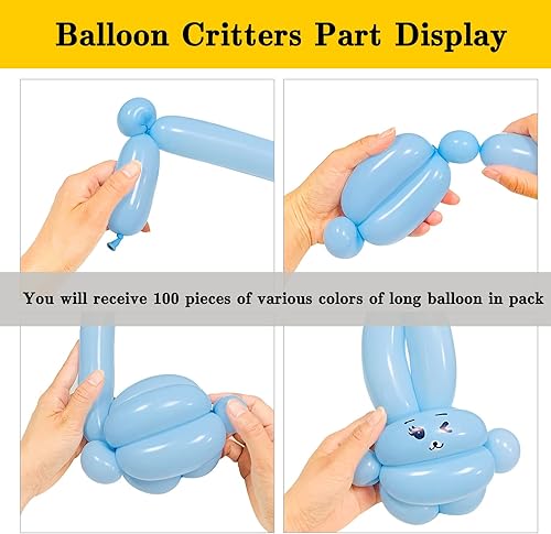 Miniatura 92 de Paquete de 260 globos largos, 100 globos negros de animales torcidos, globos mágicos largos de látex grueso para modelos de animales, Halloween