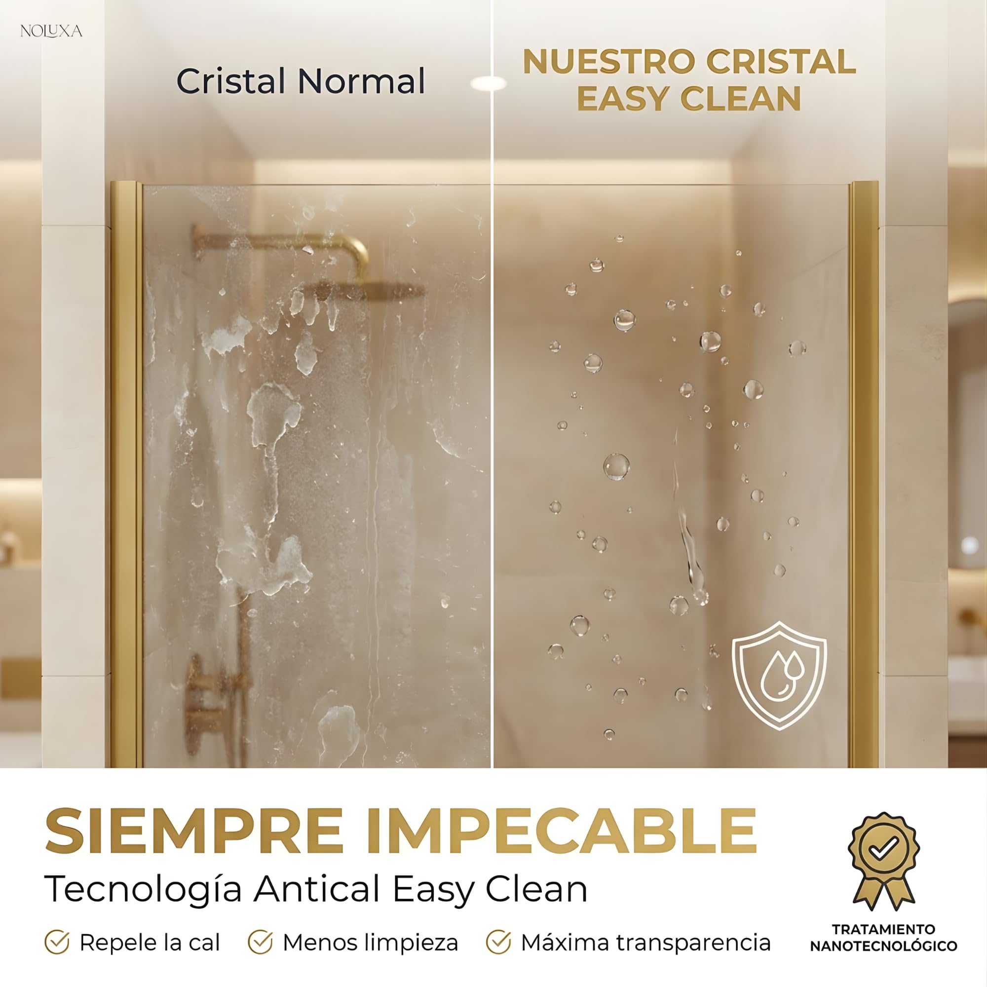 IMEX - Mampara Ducha Dorada Dos Puertas 2 Fijas + 2 Correderas 70x110cm | Mampara de Cristal Reversible, Perfilería con Ancho Adaptable y 195cm de Altura | Vidrio con Grosor 6mm y Cierre Magnético