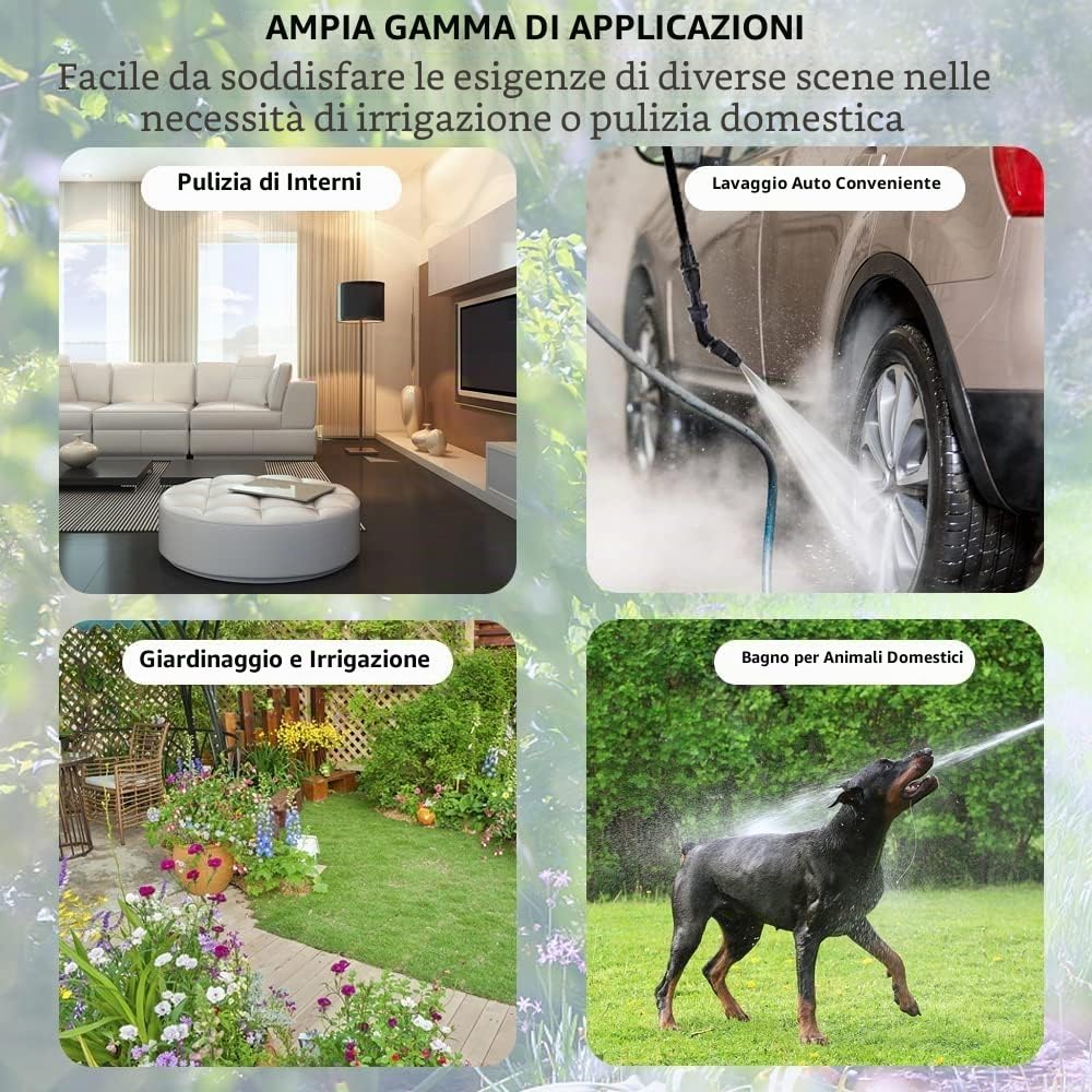 OBEST Spruzzatore Elettrico Piante, Nebulizzatore a Pressione Ricaricabile | Spruzzatore Portatile da Giardino con 3 Beccuccio Regolabile e 5M Tubo per Giardino, Patio, Prato