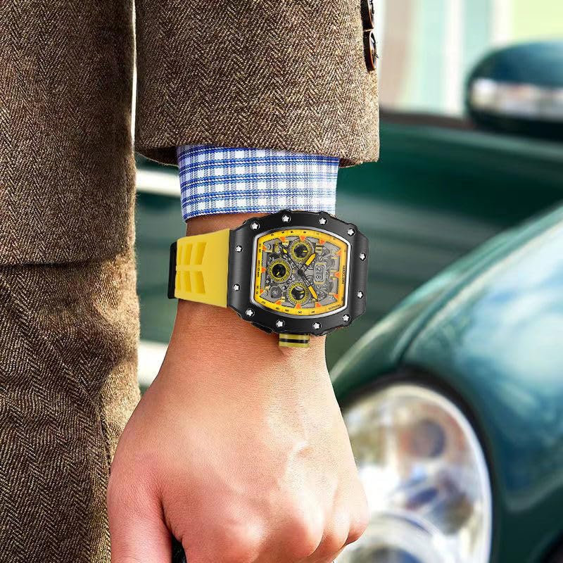 Image of Men's Automatic Mechanical Watch | Barrel Design, Stainless Steel, 10M Waterproof Sport Watch | Ideal for Weddings & Parties-MDV