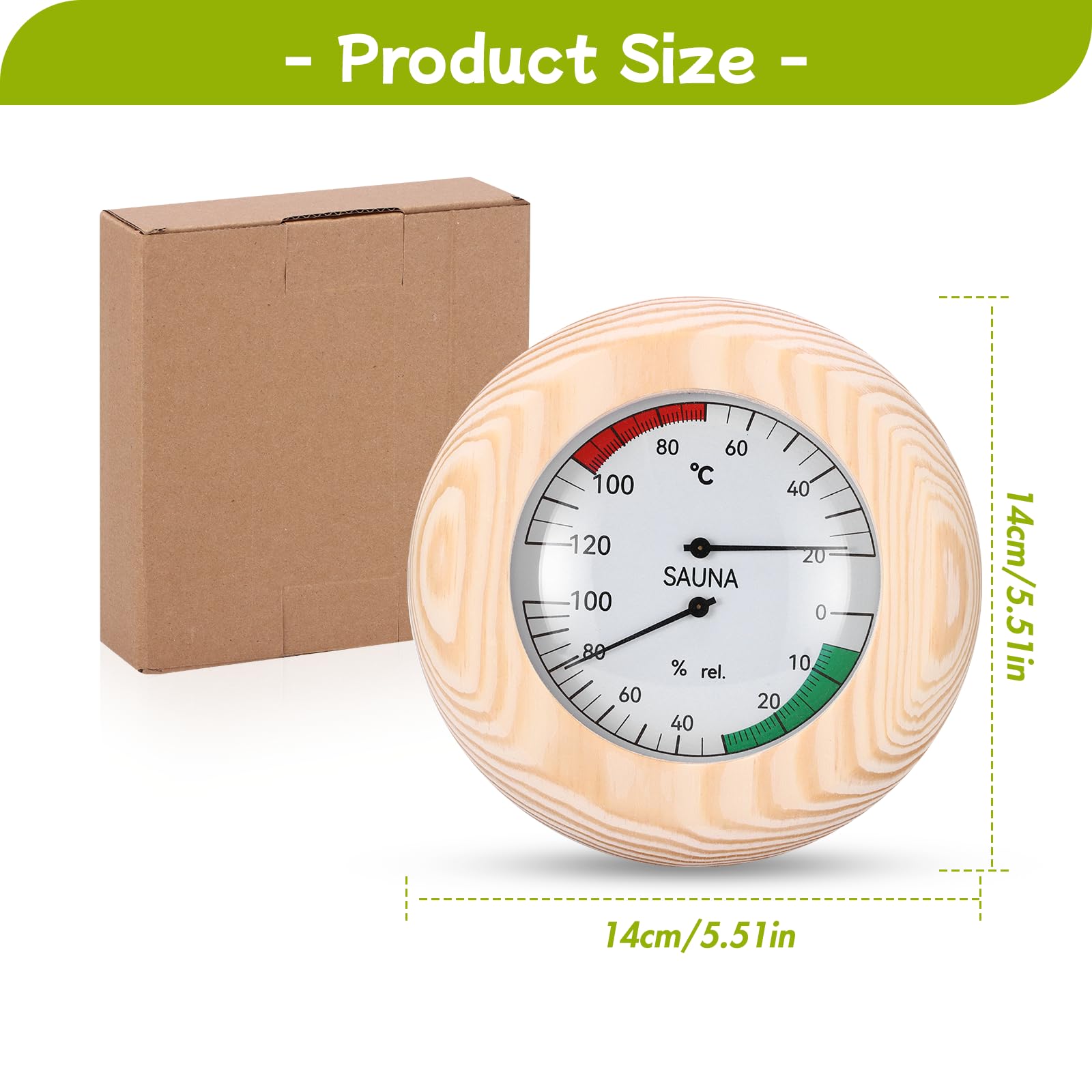 PCXWTLN Sauna Thermometer Hygrometer, 2-in-1 Wood Sauna