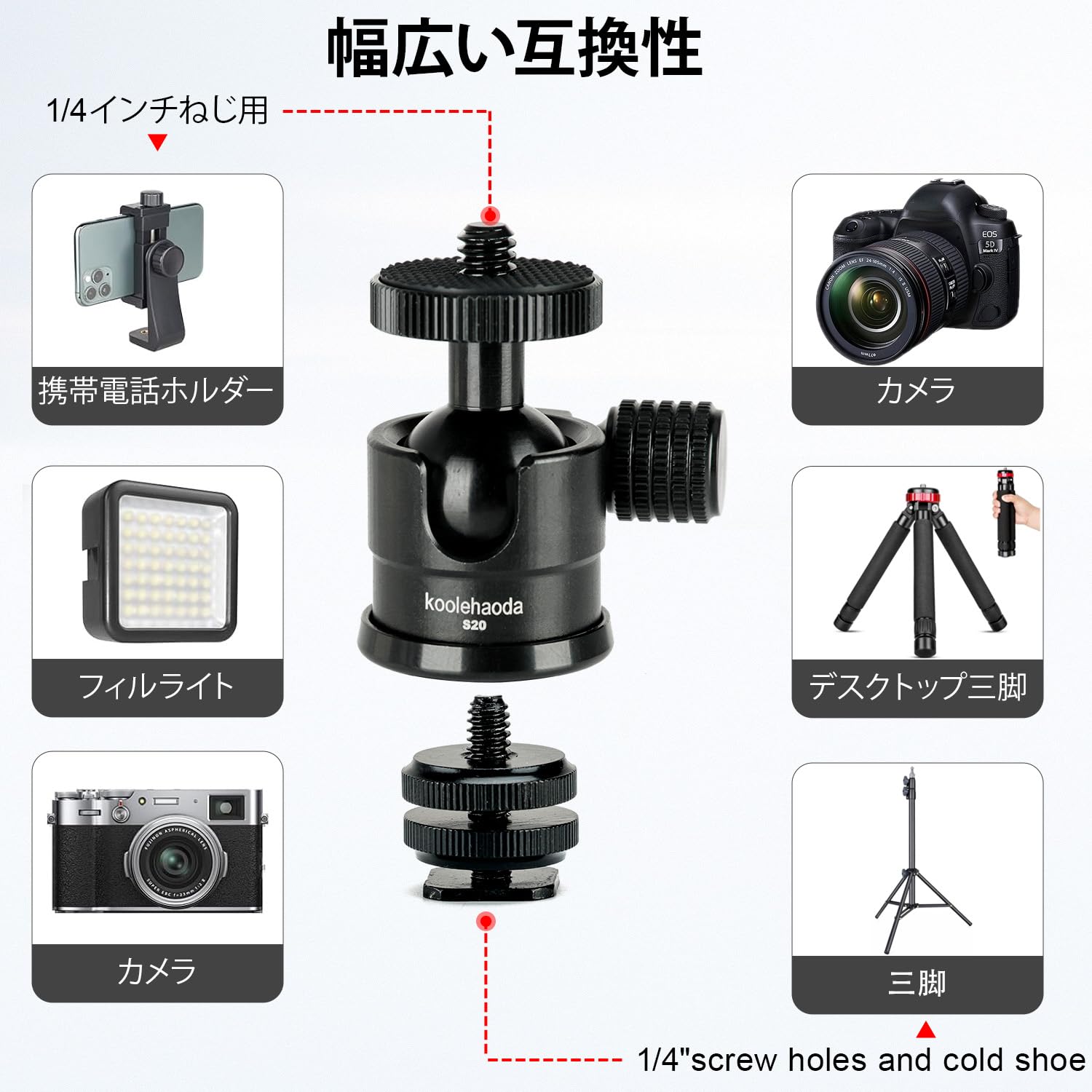 Amazon | Koolehaoda ミニボールヘッド 自由雲台カメラ用三脚ヘッド