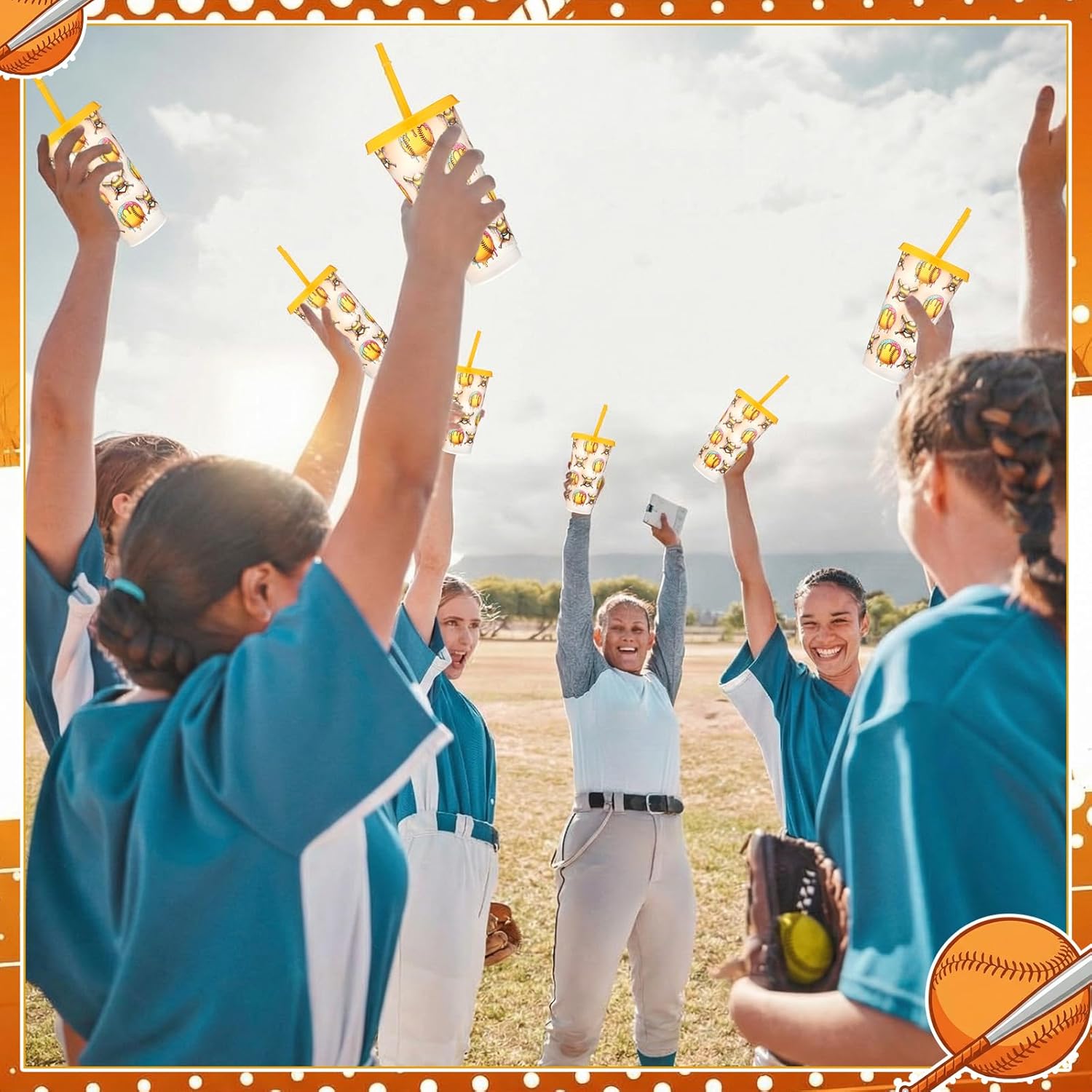 24 Sets Senior Night Softball Ice Cream Drip Party Favors Gifts for Team Bulk 24oz Reusable Tumblers with Lids Straws Softball Plastic Cups Summer Birthday Graduation Party Supplies