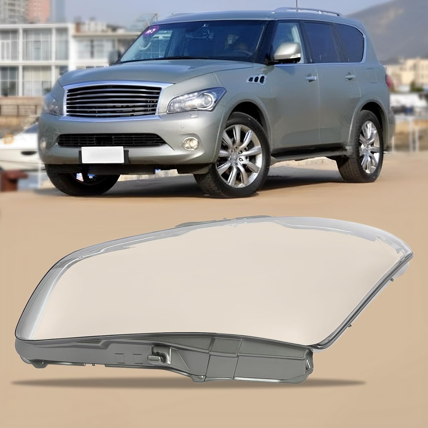 Headlight Cover Fits for 2011 2012 2013 2014 QX56/QX80 Headlight Lens Cover Headlamp Gray Clear Lens Shell Left Driver Side (LH)