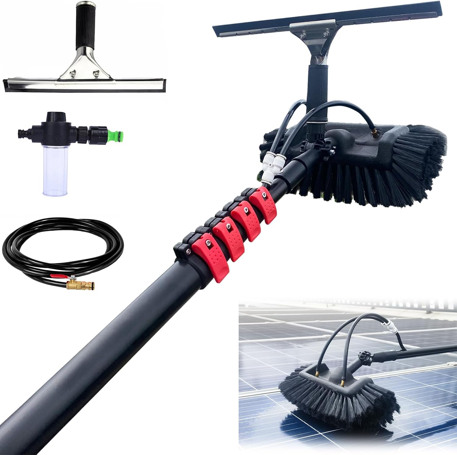 Telescopic Hydrocleaner 7.2M Water Powered Soap Dispenser for Cleaning Solar Panels Windows Trucks Buses and Cars Telescopic Cleaning Brush Kit