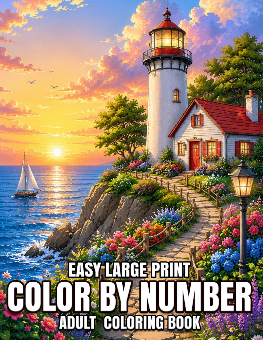 Easy Large Print Color by Number Adult Coloring Book: 50+ Easy & Relaxing Color by Number Pages for Adults and Seniors Featuring Flowers, Animals, Birds, Cozy Nature Scenes, and Stress Relief Designs