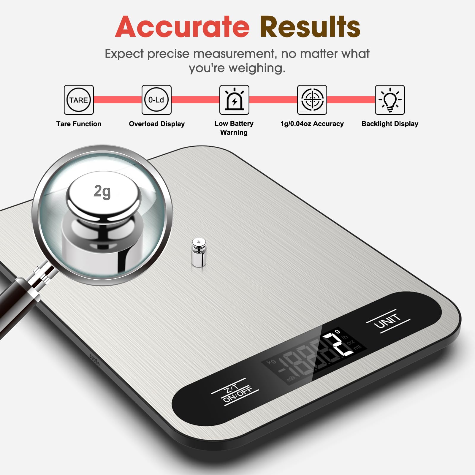 Mik-Nana Digital Kitchen Scale - 22lb/10kg Capacity, 1g Precision, Backlit Display, Includes Batteries