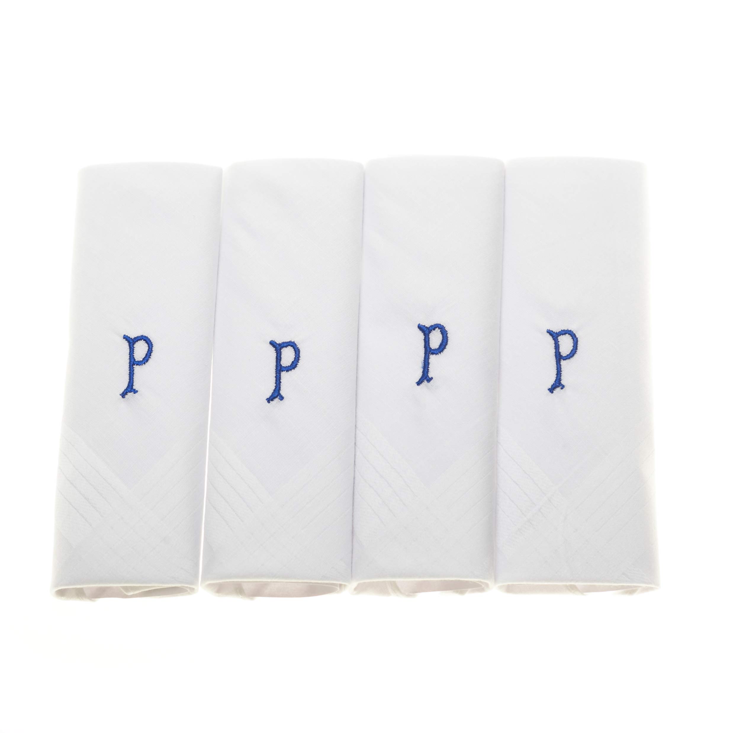 Surf the Shop Mens Initial Handkerchiefs 100% Cotton Cellophane 4 Pack Hankies Letter Silver (4 Pack, Letter P)