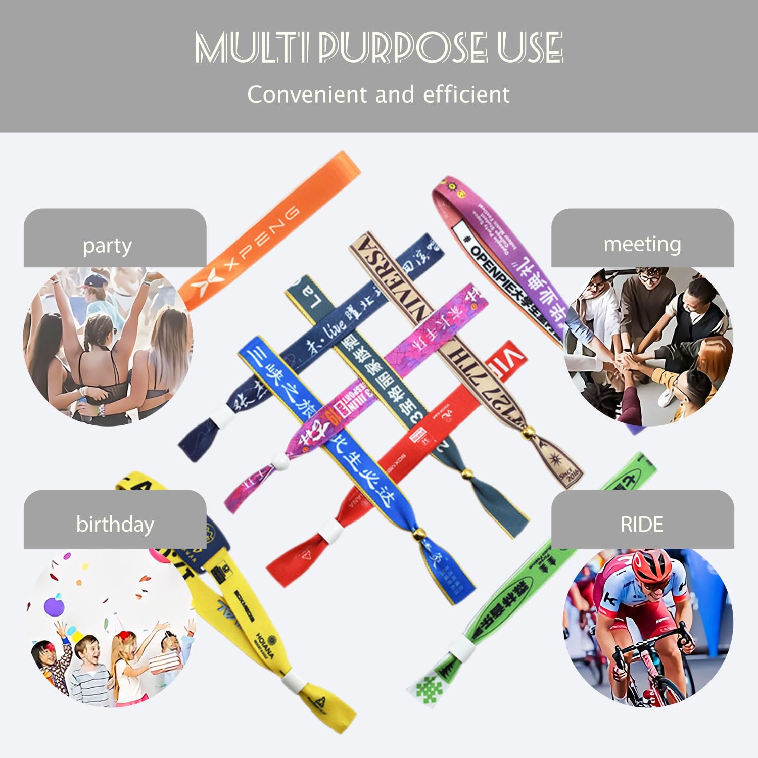 Pulseras de tela personalizadas con texto y logotipo para festivales
