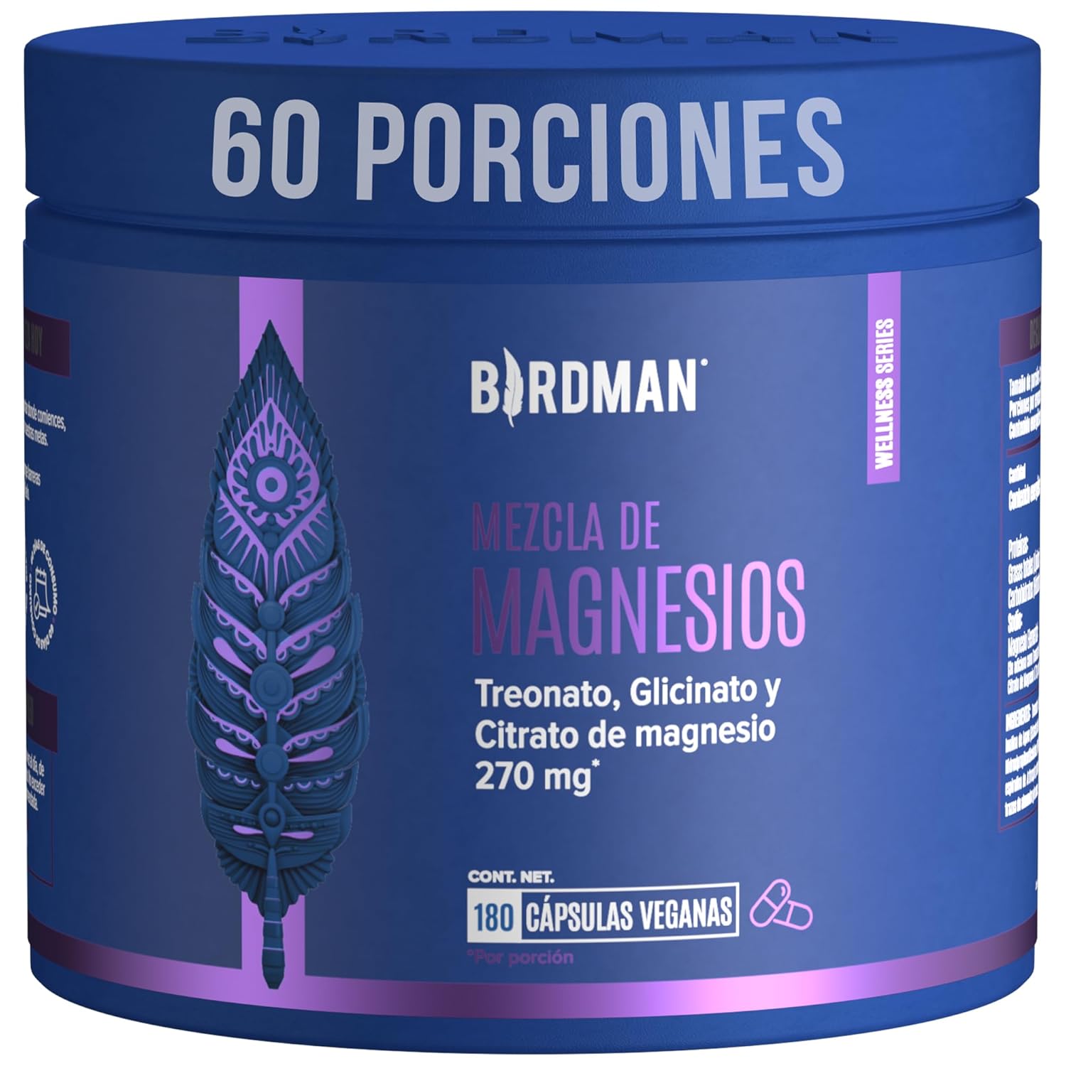Birdman Mag Trifecta 270 mg Treonato, Glicinato y Citrato de Magnesio | Distintos Beneficios | Fórmula Limpia Sin Aditivos | Cápsula Vegana | Suplemento Alimenticio | 60...