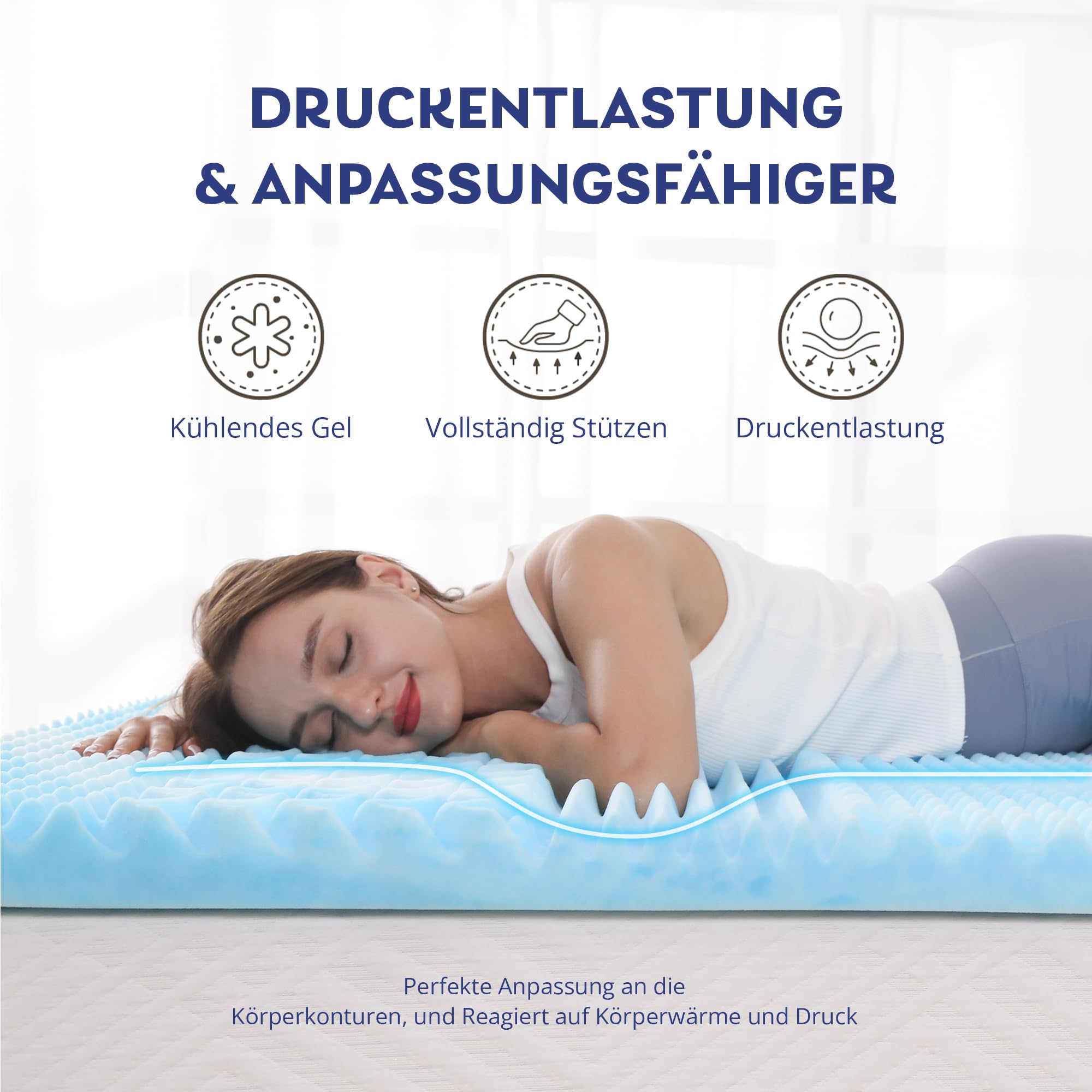 EGO HOME Materac wierzchni 90 x 200 cm, 7-strefowy materac wierzchni z pianki żelowej, certyfikat CertiPUR UE, 90 x 200 cm, bez poszewki, na łóżko kontynentalne, materace, sofę do spania