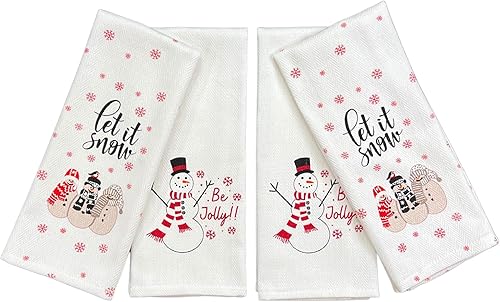 Toallas de cocina de temporada para decoración del hogar cuatro (4) toallas de mano en espiga dos (2) muñeco de nieve Let It y dos (2) muñecos de