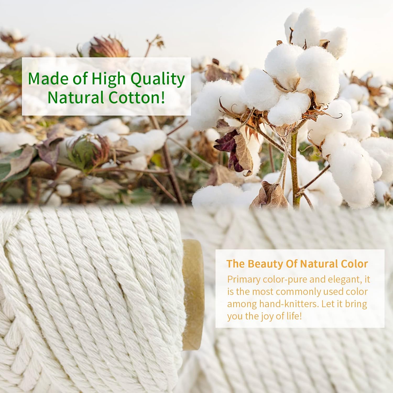 Beige 2mm Macrame Cord, 328yards Macrame Rope Yarn, Natural Cotton Cord, Cotton Craft String Macrame Supplies for Plant Hangers, Wall Hanging, DIY Crafts, Knitting, Gift Wrapping