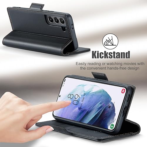 Miniatura 5 de japezop Funda compatible con Samsung Galaxy S21, Galaxy S21 5G con tarjetero y bloqueo RFID, función atril magnética, funda de cuero con tapa para