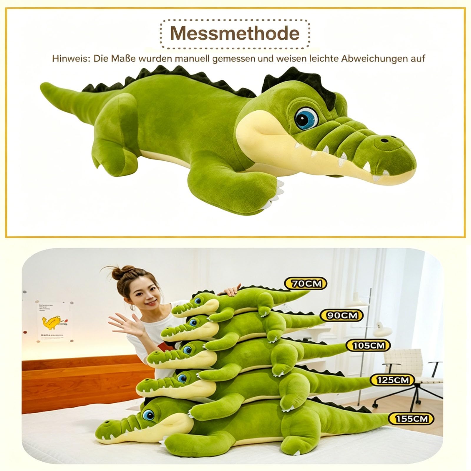 Krokodil Kuscheltier XXL, Plüschtiere Krokodil, Groß Grün Krokodil Stofftier, Riesen Krokodilkissen Plüsch Spielzeug, Lustige Alligatoren-Plüschtiere Geschenk für Kinder Jungen Mädchen (105cm)