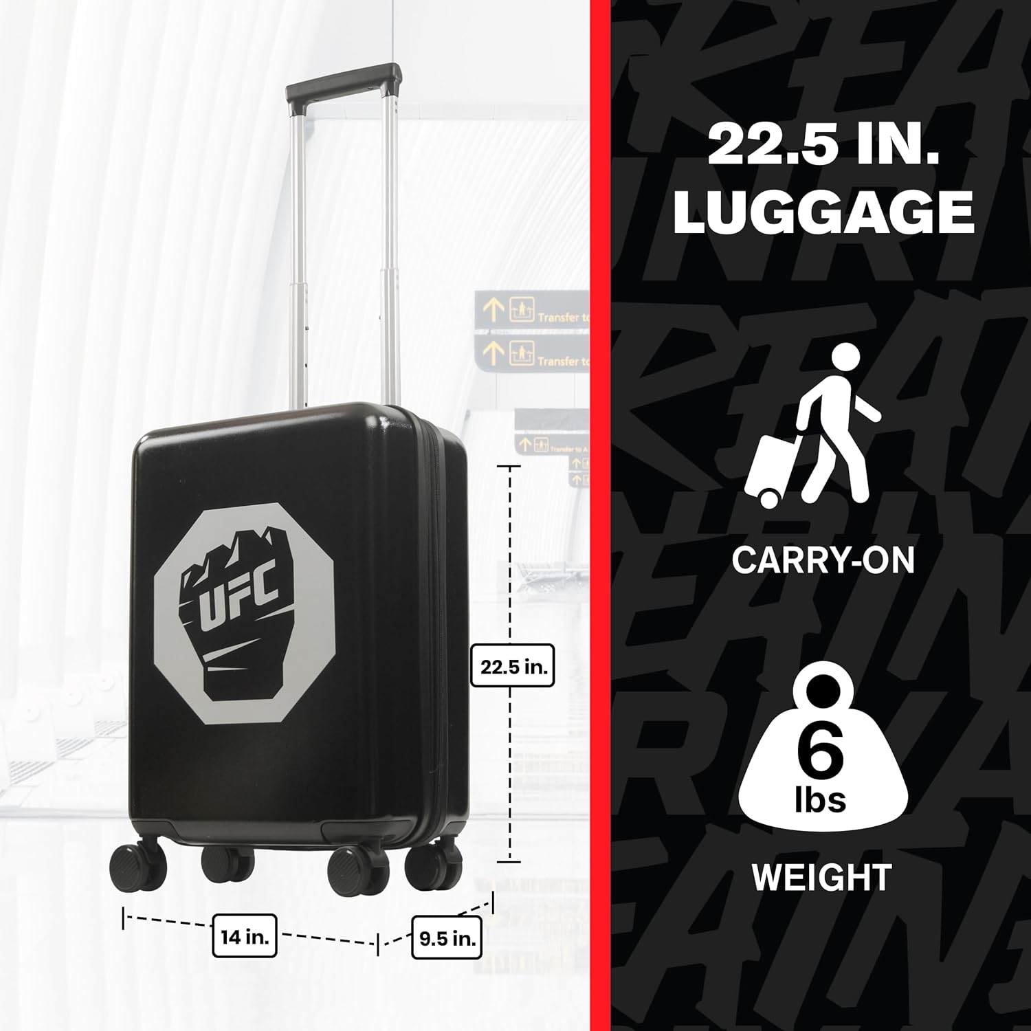 FUL UFC 22.5 Inch Carry-On Luggage, Hardshell Rolling Suitcase with Spinner Wheels, Black