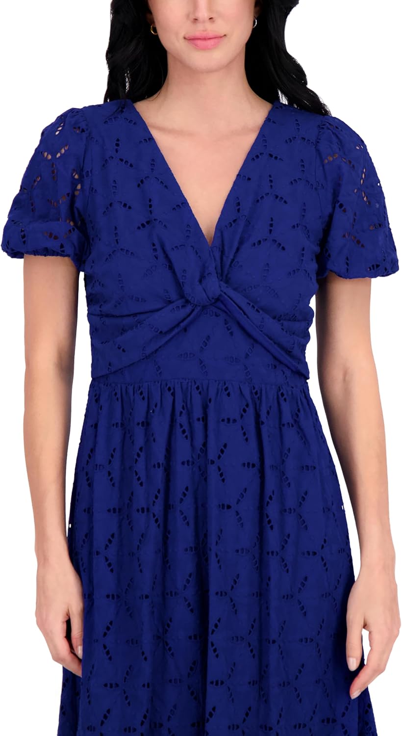 Kensie Womens Puff Sleeve V-Neck Tiered Maxi Dress - Image 2