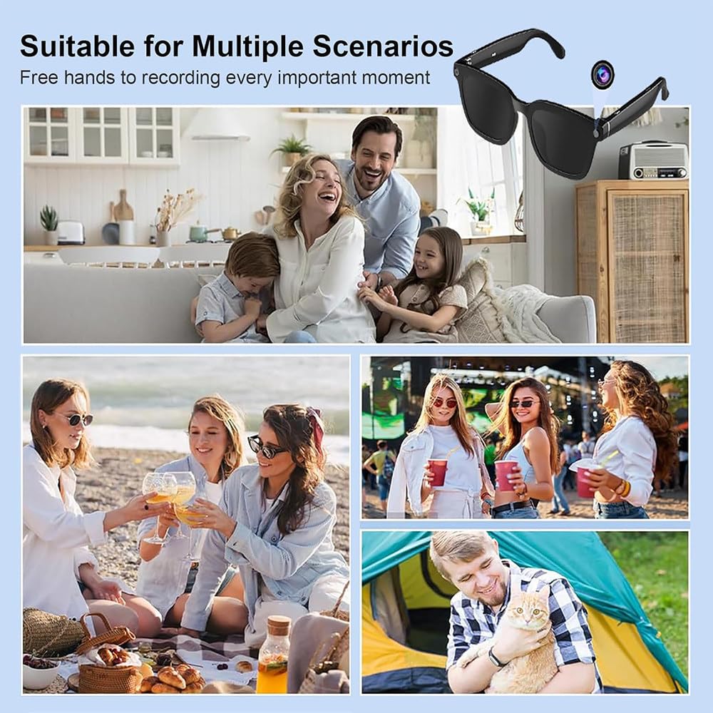 Occhiali Da Sole Intelligenti Con Intelligenza Artificiale,Con Fotocamera E Bluetooth,Sensore Indossabile,Riconoscimento Delle Immagini,Dialogo,Traduzione,Fotografia,Distanza Di 12M,Per La Guida