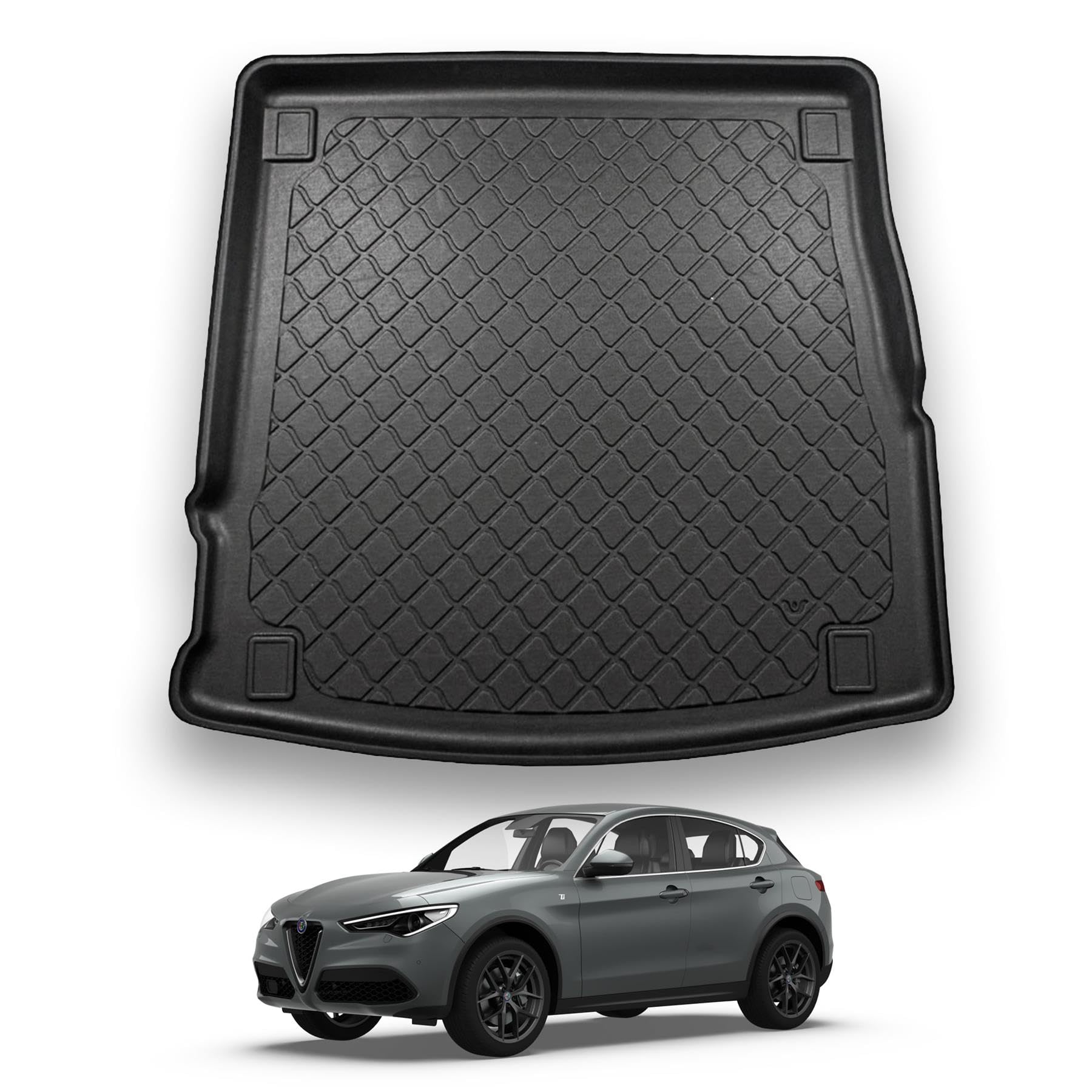 NomadNOMAD Boot Liner Compatible with Alfa Romeo Stelvio 2017+ Premium Tailored Fit Car Floor Mat Protector Guard Tray Black Custom Fitted Accessory - Dog Friendly & Waterproof with Raised Edges