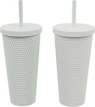 كوبكو 22 oz رصع البهلوانات المعزولة مع القش والغطاء، مجموعة من 2، البهلوانات الشراب البارد قابلة لإعادة الاستخدام الاكريليك، مقاومة للانسكاب، خالية من BPA، السفر ودية، Cupholder متوافق أكوا/نعناع