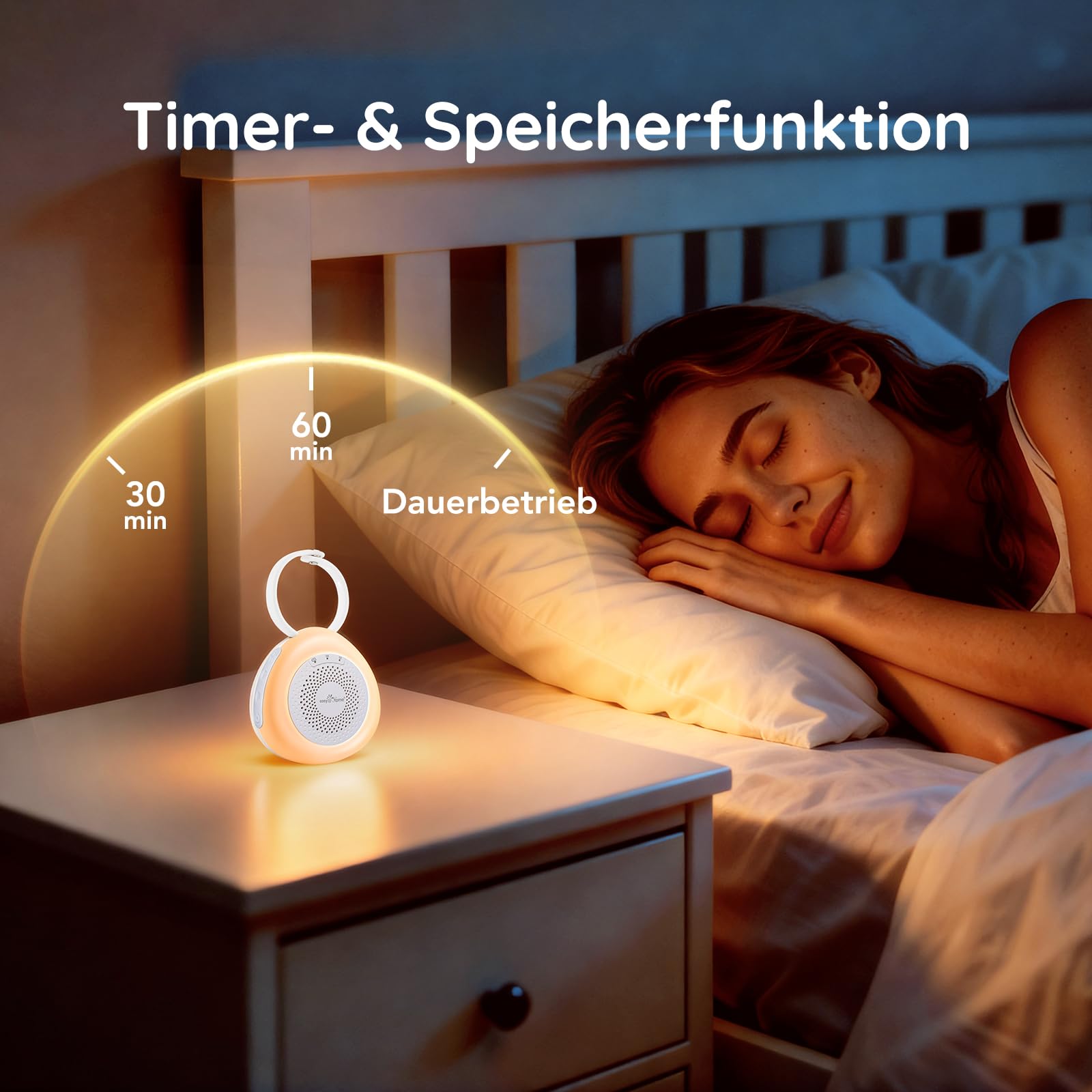 Easy@Home Mini-Gerät mit weißem Rauschen, für Babys, Erwachsene, Kinder, Schlaf, 30 beruhigende Geräusche, tragbare Maschine mit Nachtlicht, Timer, Memory-Funktion, entspannende Schlafmusik