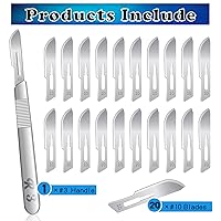 Vista 4 de 20 cuchillas de bisturí #10, cuchillas quirúrgicas estériles con asas #3 y caja de almacenamiento, cuchillas de acero de alto carbono envueltas