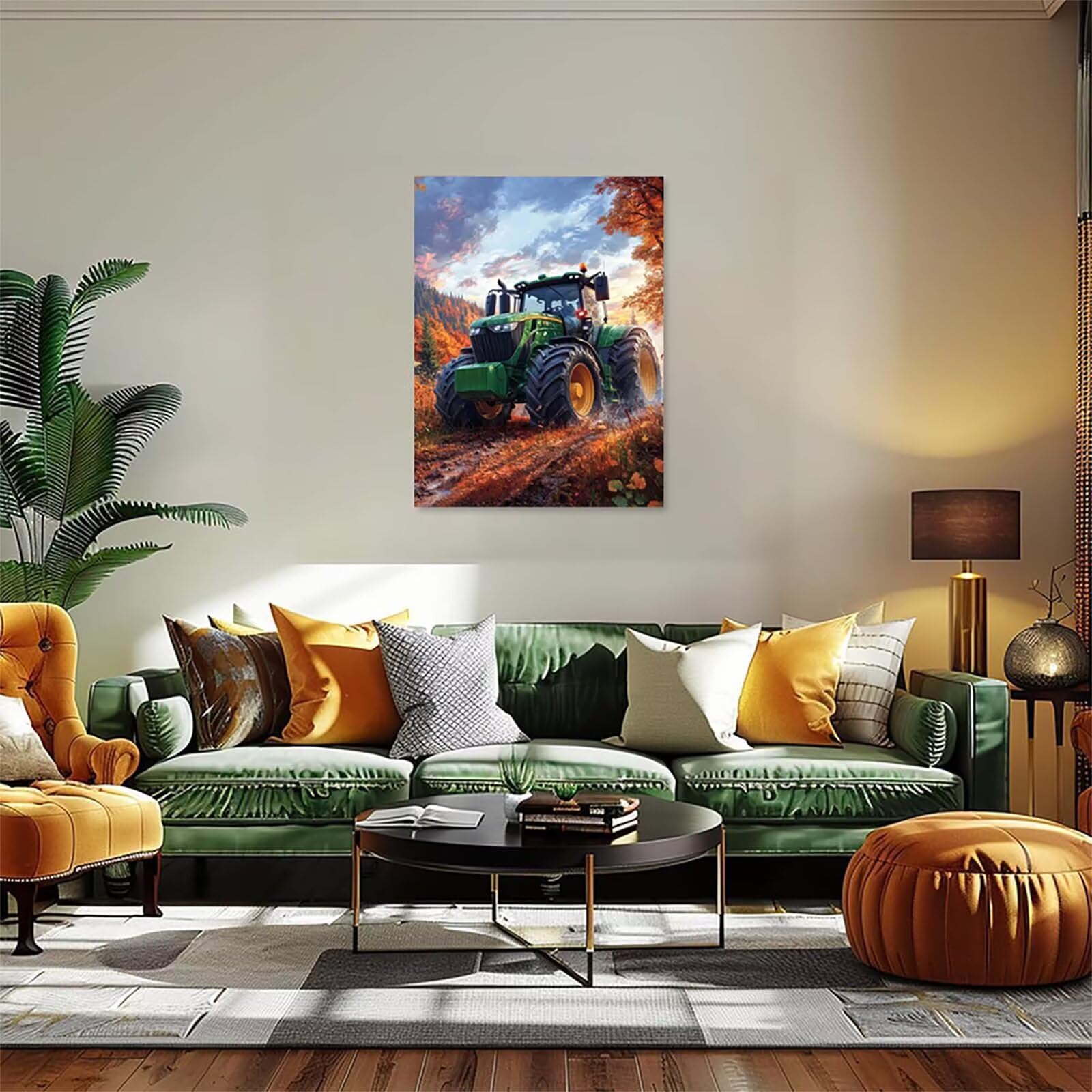 Malen Nach Zahlen Erwachsene mit Rahmen Traktor Malen Nach Zahlen, DIY Basteln Erwachsene Landschaft Leinwand Bilder, Paint by Numbers Handgemalt Ölgemälde Kit, Deko Wohnzimmer 60x80cm 8-2234