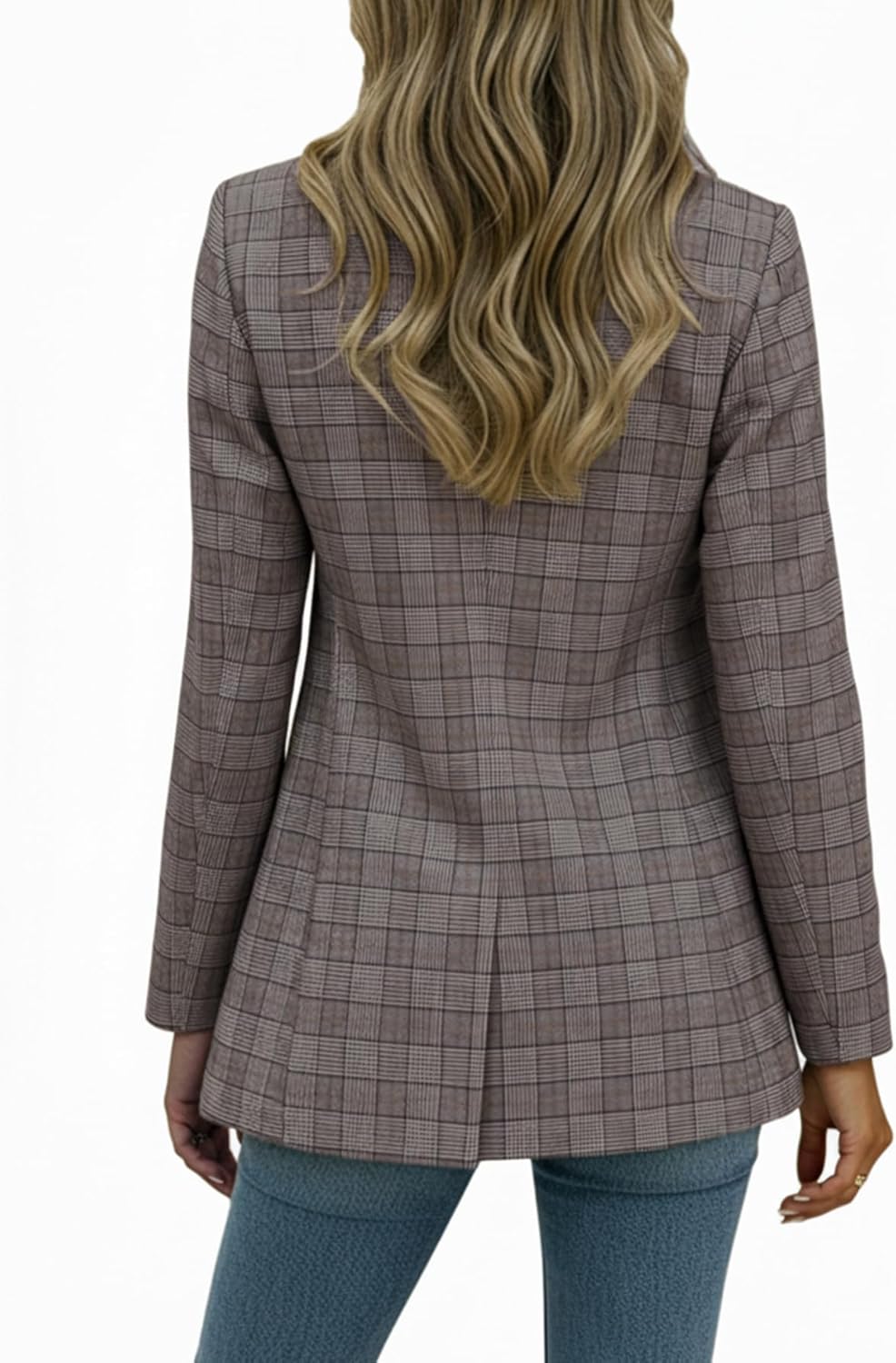 Mina Self 2026 Spring Women's Plaid Houndstooth Blazer Jacket - Fully-Lined Fashion Loose Work Office Suit with Pockets - Image 4