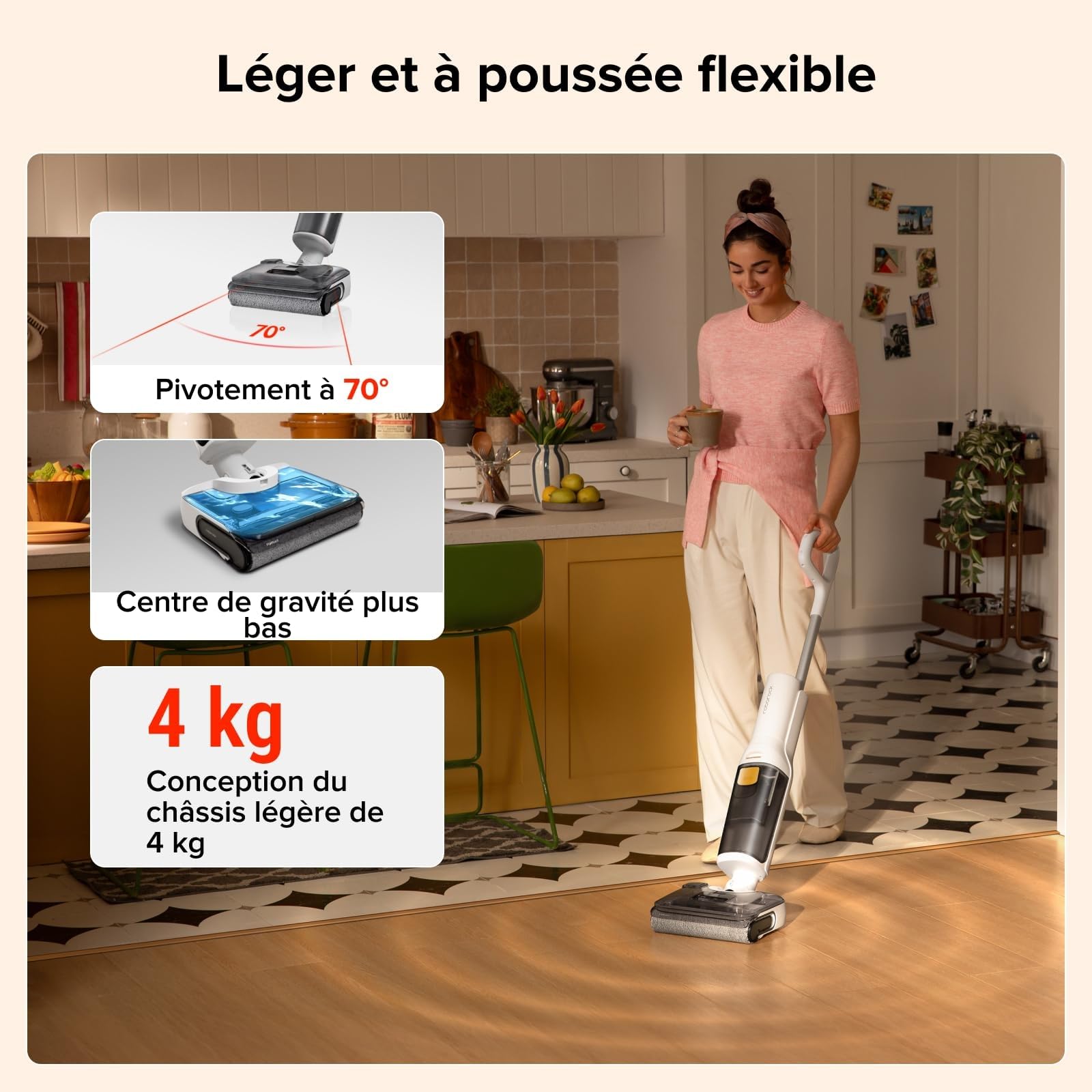 roborock F25 GT Aspirateur Laveur,Complete Nettoyeur de Sol 20 kPa,Aspirateur sans Fil Autonettoyage à Haute température de 90 °C, inclinable à 180° Nettoyage Deux Bords
