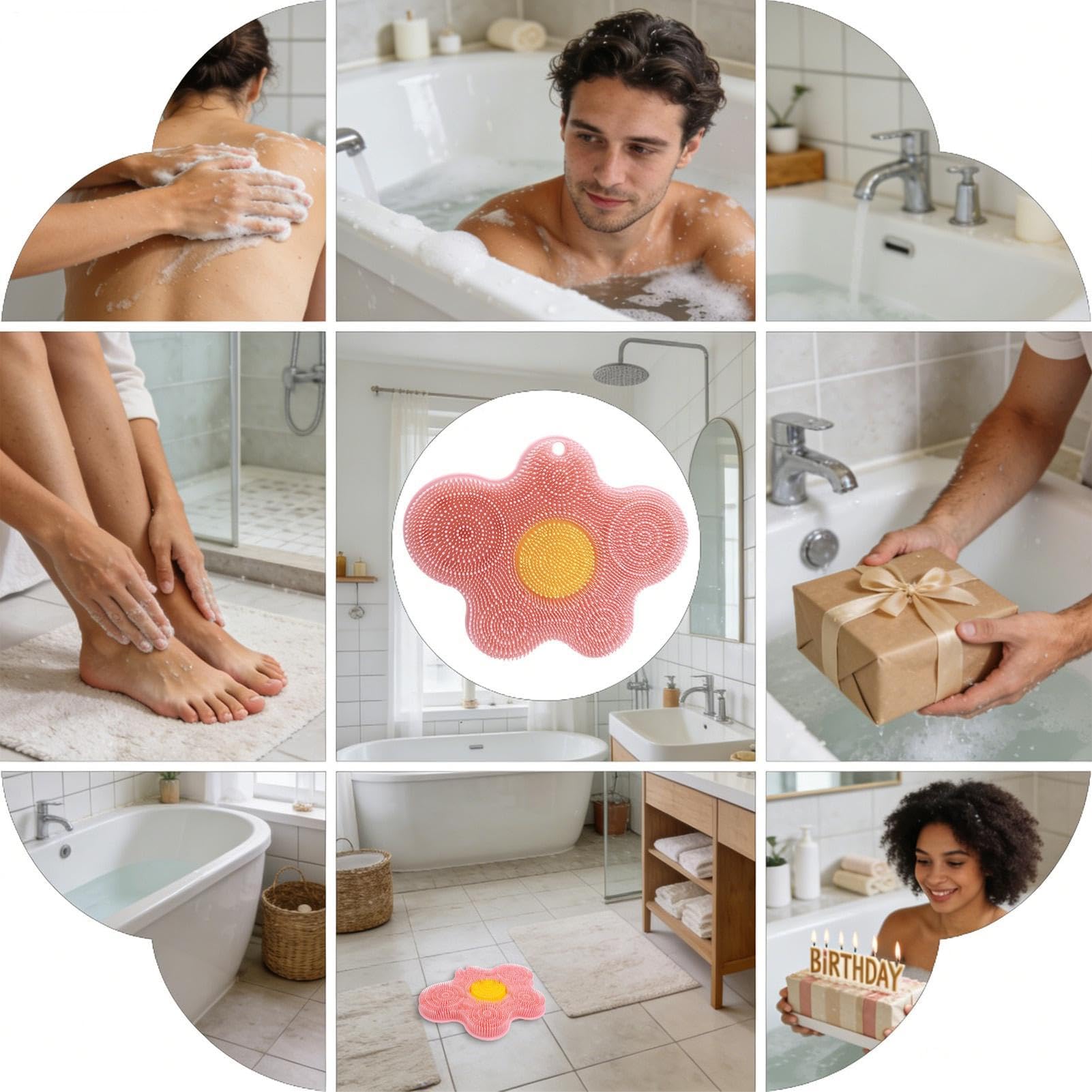 Scrubber Da Bagno In Silicone - Tappetino Per La Pulizia Dei Piedi Antiscivolo, Retro A | Strumento Per L'igiene Della Doccia Per Il Pavimento Del Bagno, La Parete, Le Donne, Il Relax Della Sp