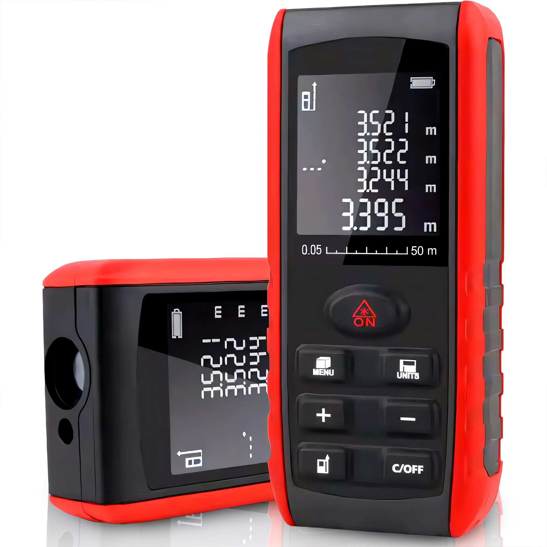 Retoo Laser Rangefinder 50m showing its display and buttons