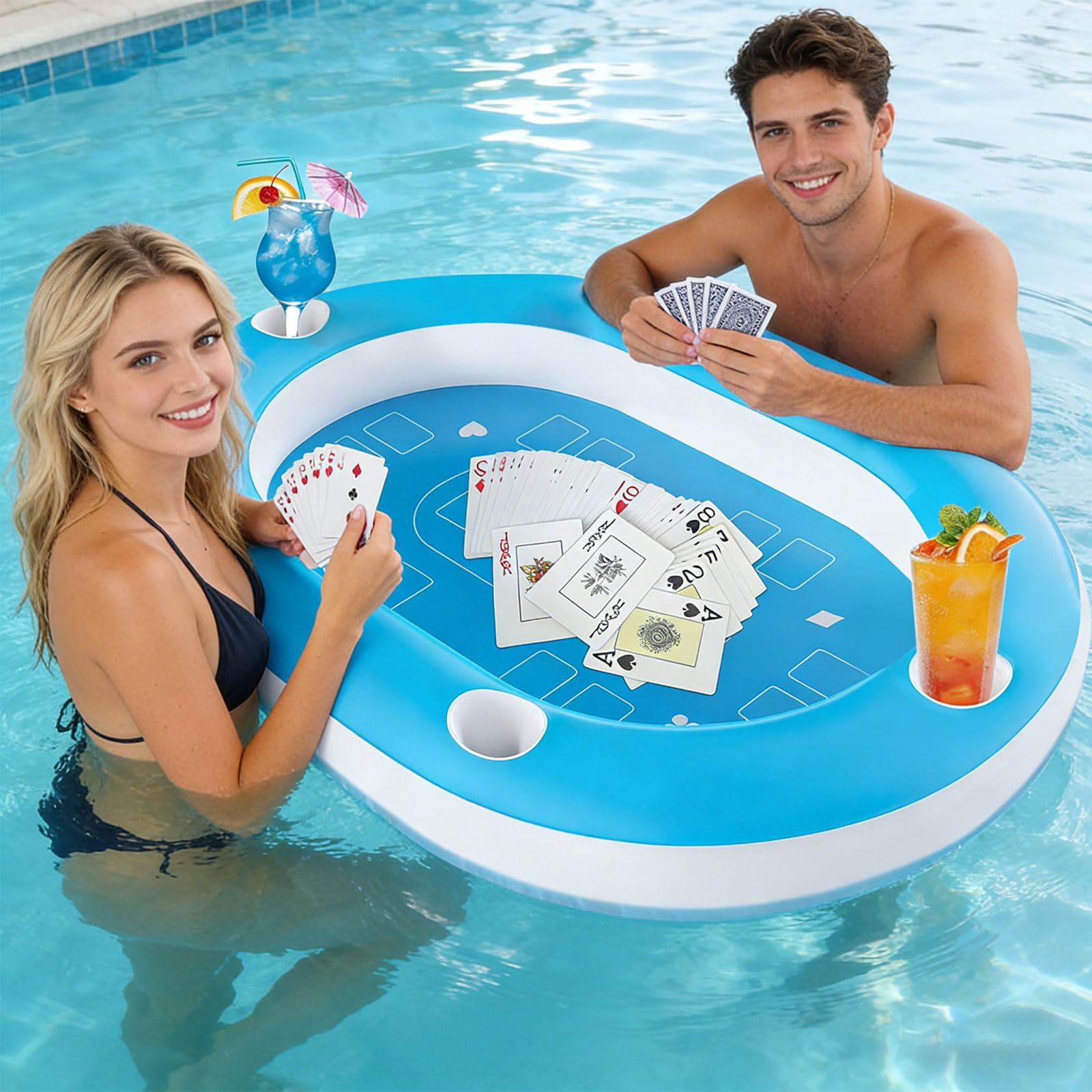 Aufblasbarer schwimmender Pokertisch mit Getränkehaltern für Poolpartys