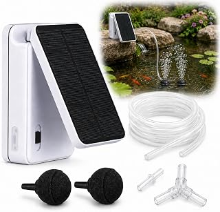 Solar Sink Aerator, Solar & USB Dual Charging Portable Oxygen Bubbler, 0.3 L/min Airflow and up to 20 Hours of Backup Power for Horse Water Trough Pond Fish Tank Hydroponics Water Trough