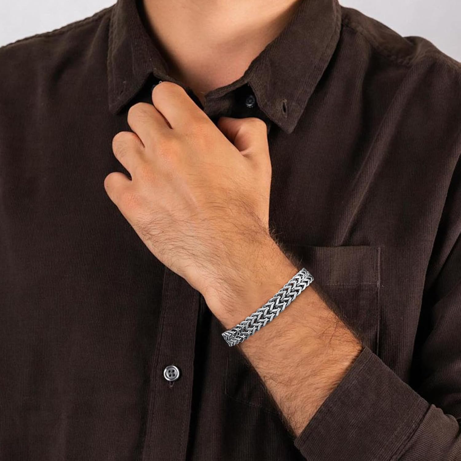 Stainless Steel Franco Chain Bracelets for Men - 6mm/8mm/10mm/12mm Width, 7.5"/8.3" Length, Black & 18K Metal, Durable and Adjustable Cuban Link Bracelet - Image 6