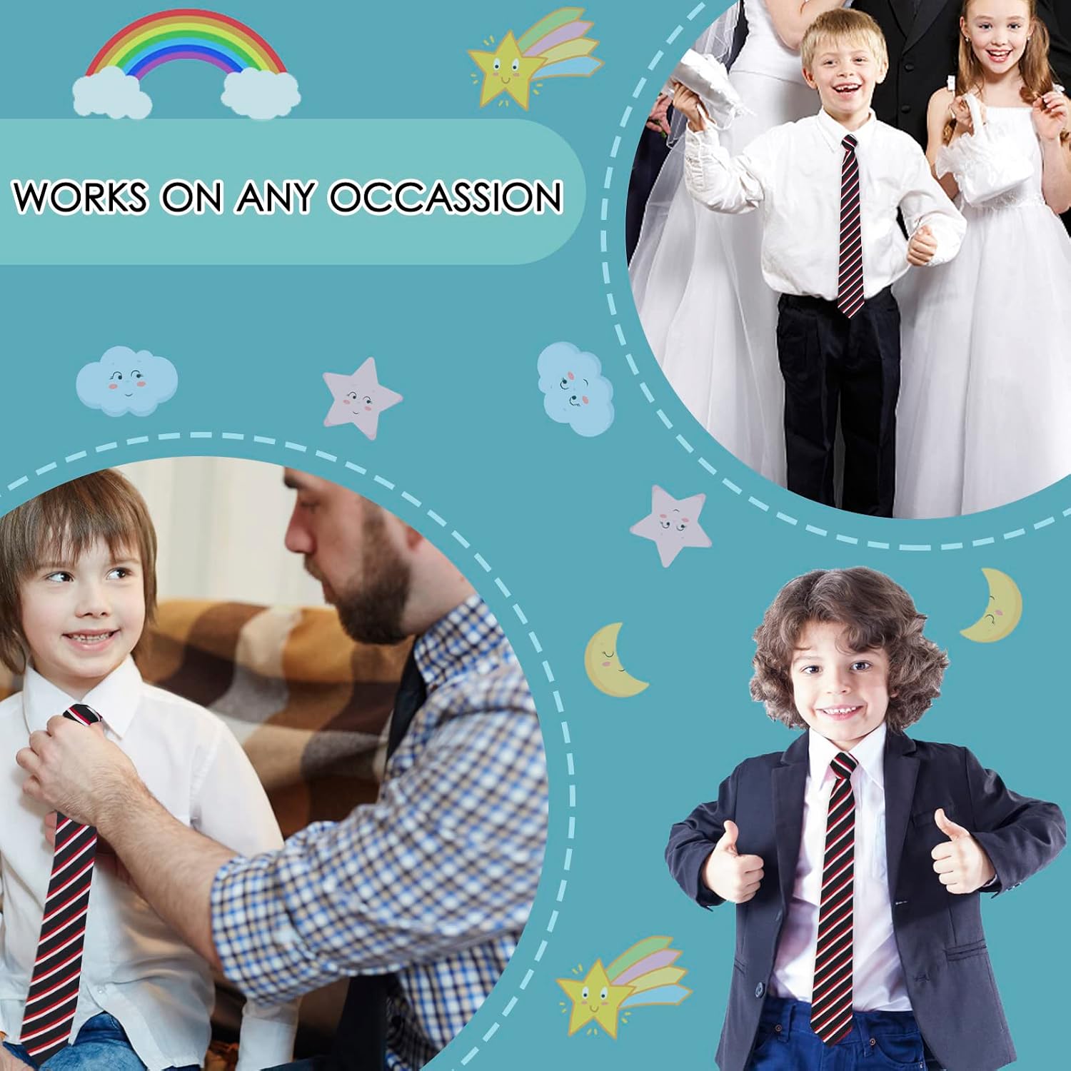 Mantieqingway Boys Tie, Kids Adjustable Necktie Corbatas Para Niños Pre-tied Zipper Tie for Graduation School Uniform 5-12 yr