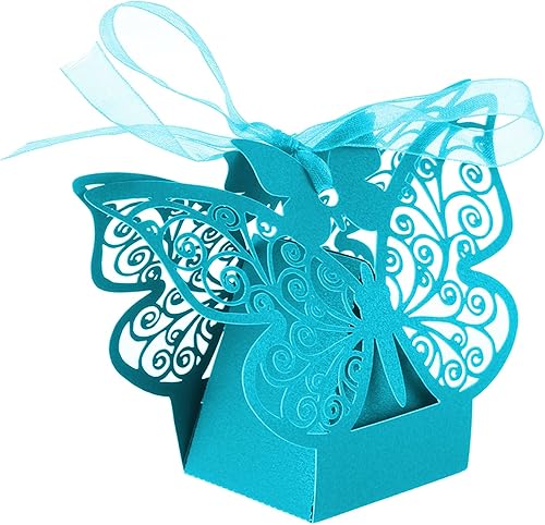 Miniatura 4 de 50 cajas de regalo de mariposa azul marino cortadas con láser, cajas de regalo de galletas con cintas, bonita caja de chocolate para boda, niña,