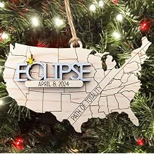 Solar Eclipse 2024 Ornament, Wooden 2024 Total Solar Eclipse Ornament, Solar Eclipse Party Supplies - Solar Eclipse Keepsake - Eclipse Gifts for Family, Friends and Coworkers Unite State