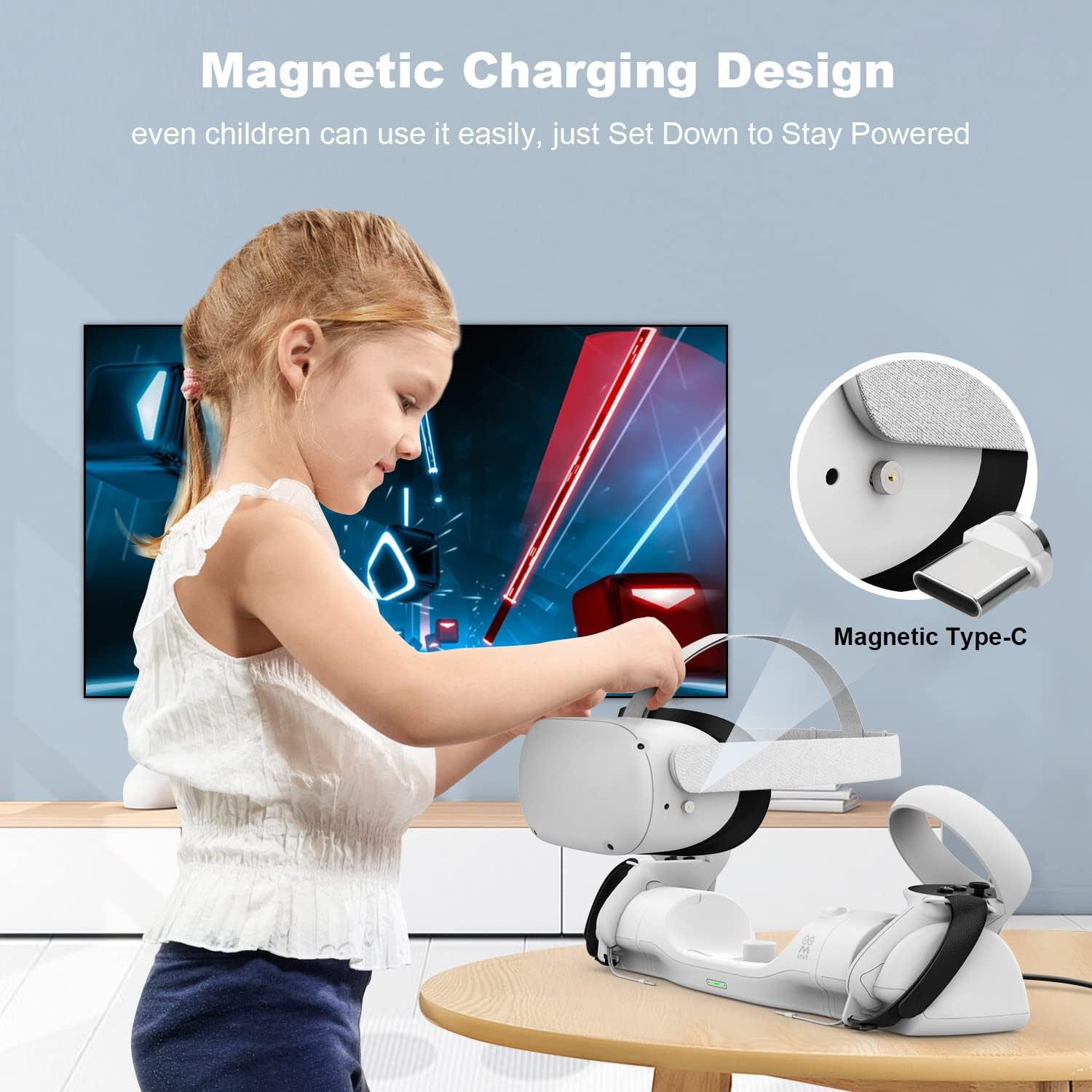 AMVR Upgraded Charging Dock for Meta/Oculus Quest 2, Headset Display Holder and Controller Mount Station, with Magnetic Charging, with Adjustable Wrist Strap Accessories, with 2 Rechargeable Batteries