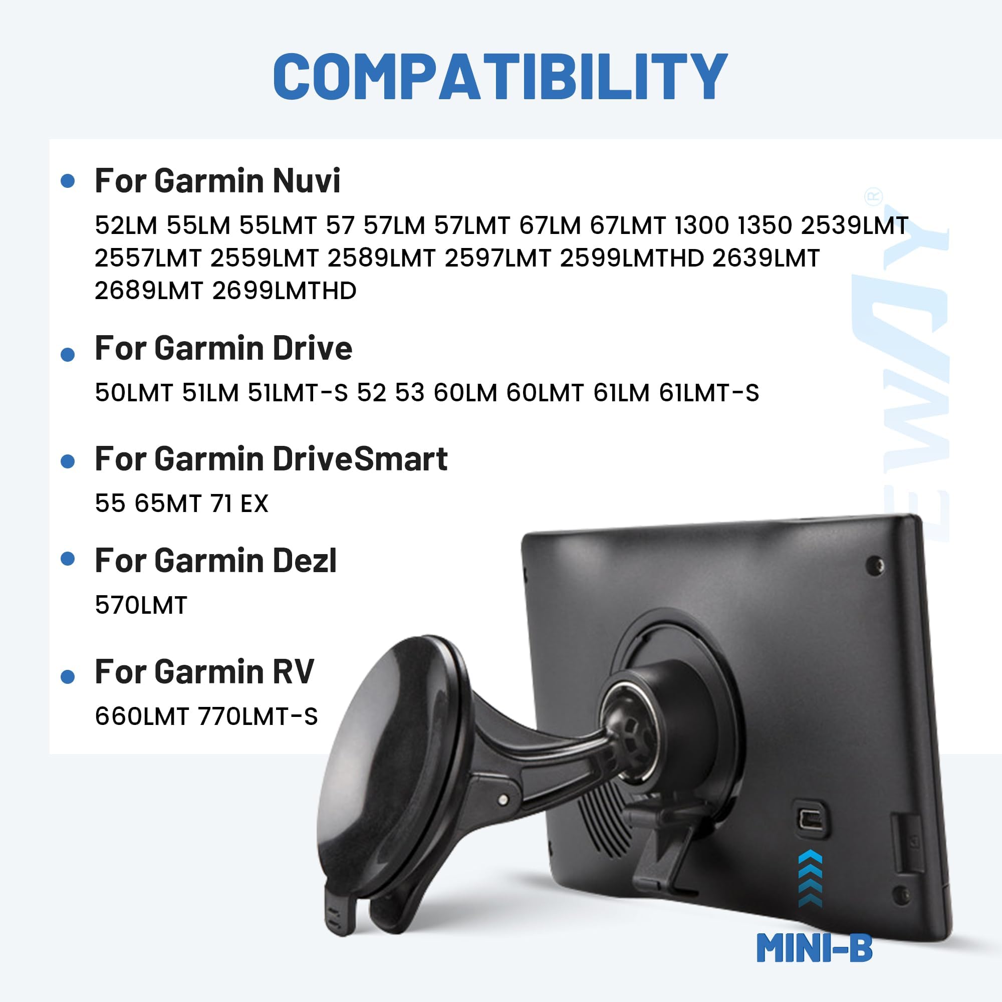 EWAY Mini USB Power Supply Cord Replacement for Garmin Nuvi Drive DriveSmart GPS Navigator Navigation, Mini-B 90 Degree Left Angle Vehicle Charging Cable Car Charger Adapter 13ft