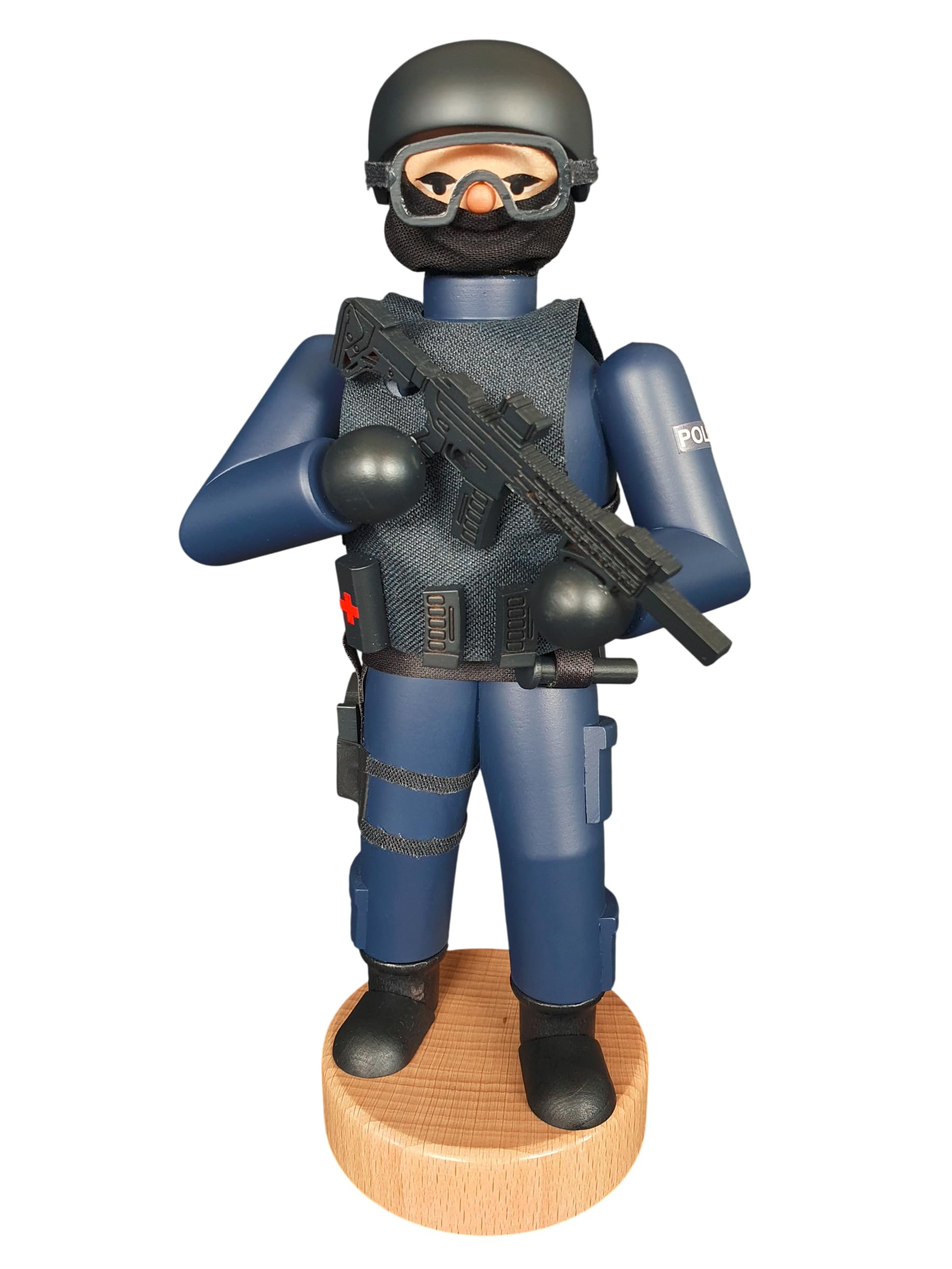 Räuchermännchen Polizist in Schutzausrüstung, 24 cm, Original Erzgebirge