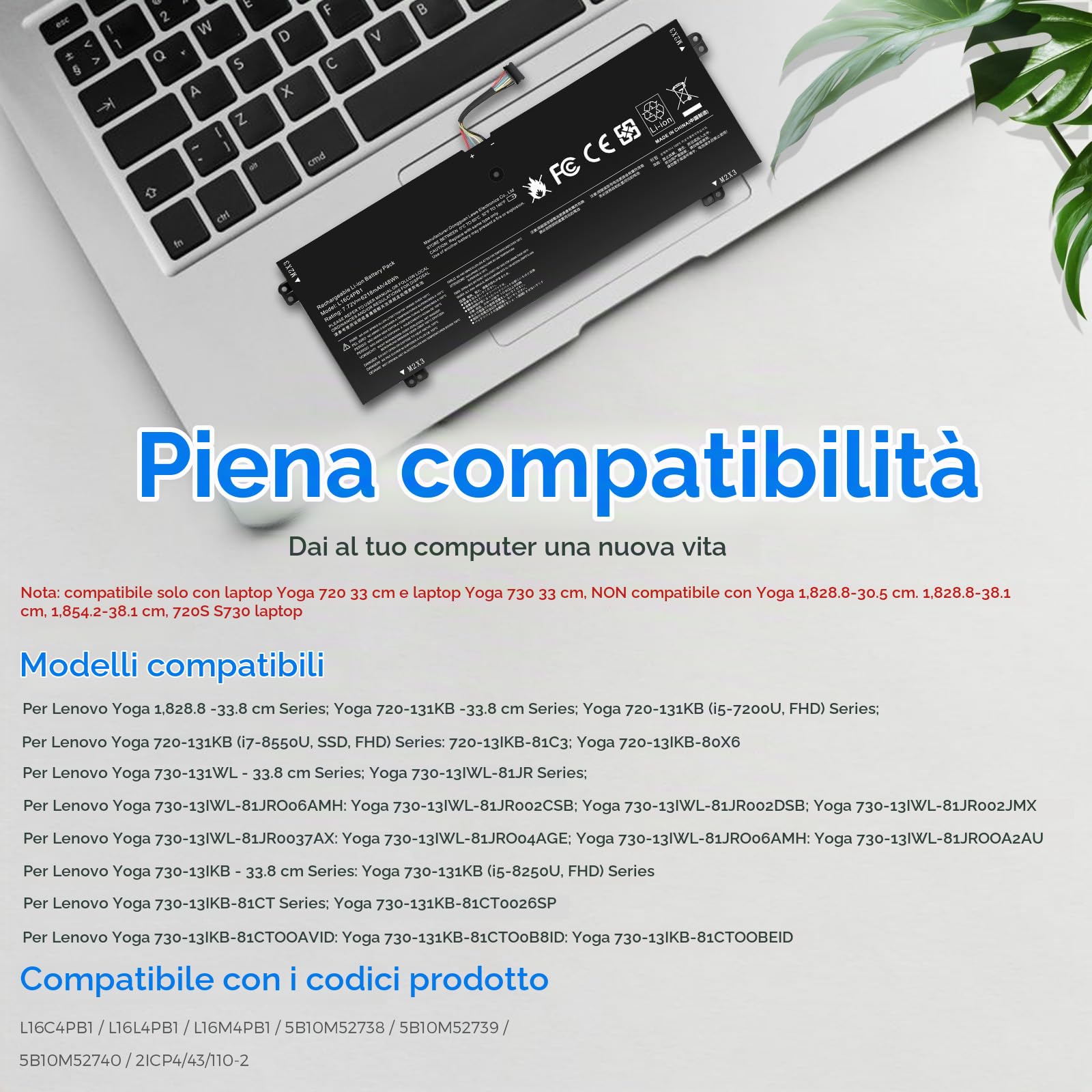 ASUNCELL 7.72V/48Wh L16C4PB1 Batteria per computer portatile per Lenovo Yoga 720-13.3" Series Yoga 720-13IKB Yoga 730-131WL Yoga 730-13lKB, L16C4PB1 L16L4PB1 L16M4PB1 5B10M52738