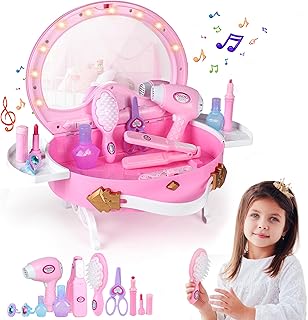 Little Princess Toddler Vanity Set, Portable Makeup Kits with Lights and Music & Real Mirror & Multiple Accessories, Best Birthday Christmas Festival Gift for Girls 3-7 Year Old Toddlers 1-3