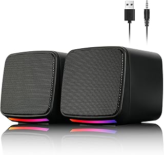 Vicloon Small Speakers for Computers, Mini Speakers for PC or Laptop with 3.5 mm Jack, USB Powered, with RGB Coloured Ligh…