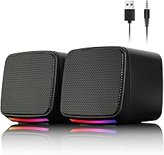Vicloon PC Speakers, 2.0 Speakers for PC or Laptop, USB-Powered Compact Speaker, 3.5mm Aux input, Colorful RGB Lights, 1 Pair, Black
