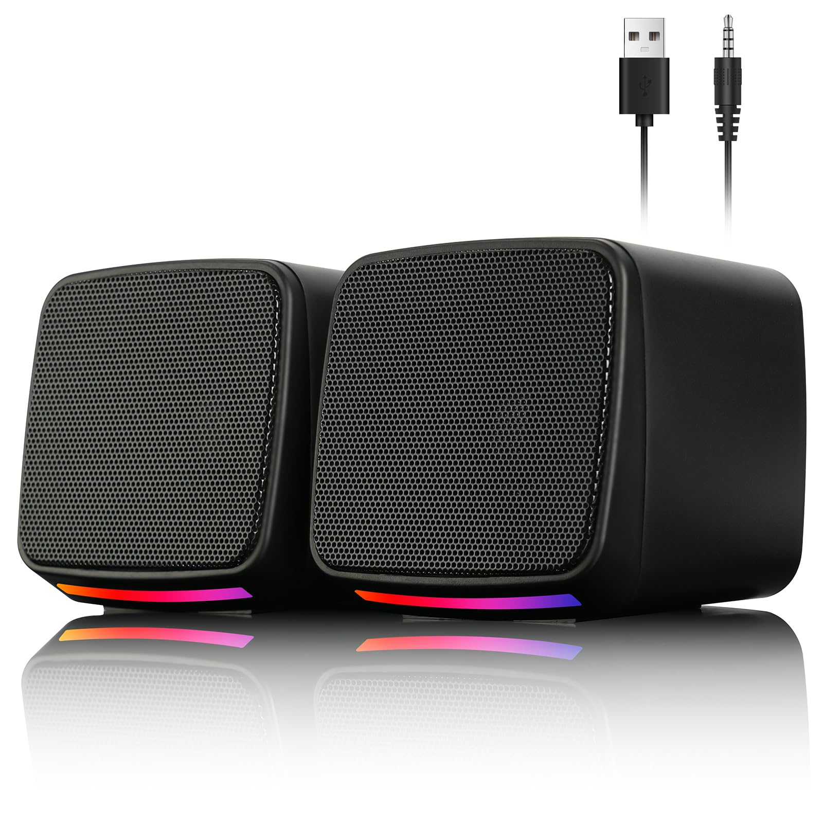 Vicloon PC Lautsprecher, kleine PC Boxen, Klinke 3,5mm, USB, 3W, Stereo Aktive Boxen, mit Atemlicht, PC Speaker für Computer, Laptop, Notebook, Smartphone, Tablet, 1 Paire