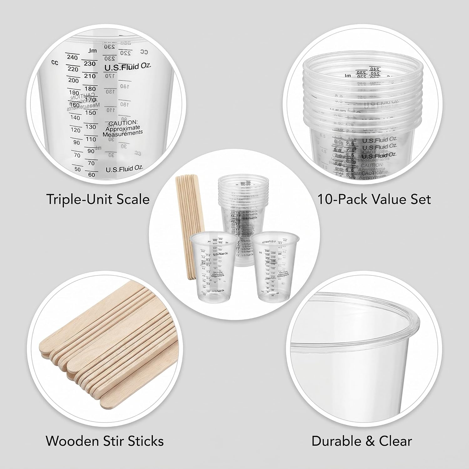 10PCS 8oz Paint Mixing Cups, Disposable Epoxy Resin Cups with Stir Sticks