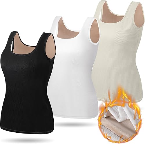 Miniatura 7 de Camiseta térmica sin mangas para mujer, ajuste holgado, talla grande, gruesa, cálida, sin mangas, con forro polar, ropa interior, capa base superior
