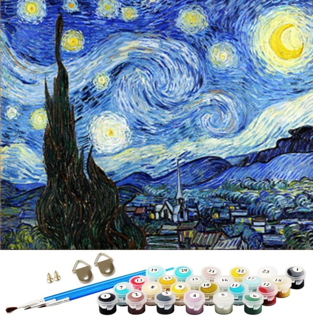(Frameless) - Paint by Numbers Kits for Adults Kids, DIY Number Painting - Starry Night by Van Gogh Beautiful Sky 40 x 50 cm - New Stamped Canvas (Frameless)